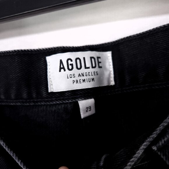 AGOLDE Straight Leg Jeans Women’s 29 Distress Black Button Fly Mid Rise Denim - Picture 11 of 15